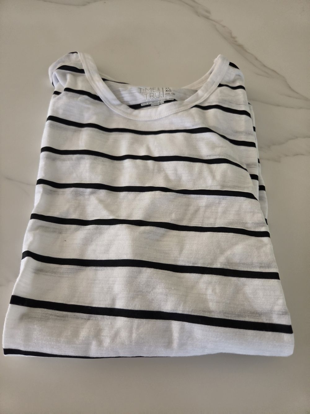 Time and Tru White and Black Striped Short Sleeve Tee